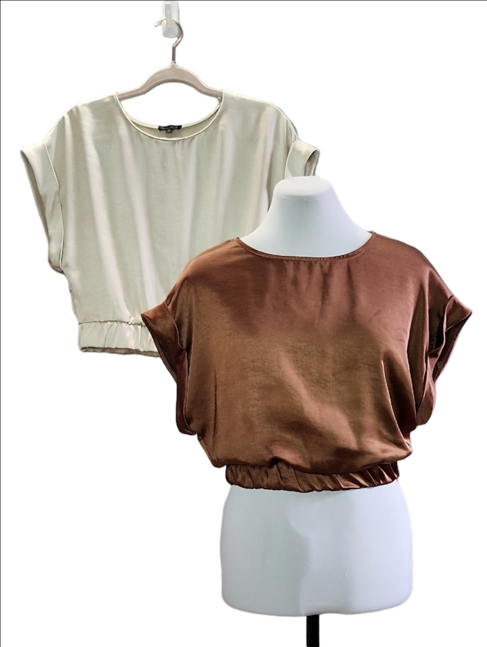 DYNAMITE BUNDLE 2 Satin round neck cap sleeves Crop Tops